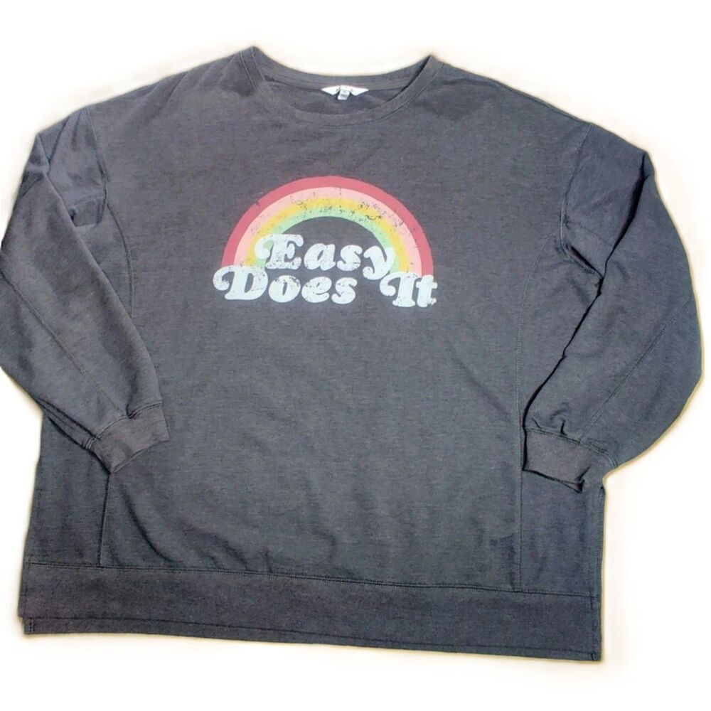 Wildfox Sweatshirt XL Gray Easy Does It Rainbow Graphic Pullover Crewneck